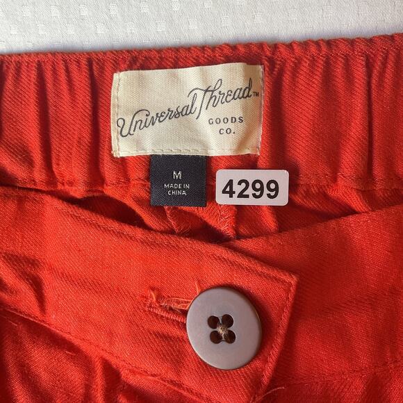 Universal Thread Women Skirt M Red Orange Cotton Linen Casual Button Knee Length - Picture 2 of 8